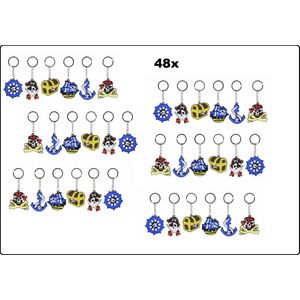48x Sleutelhanger Piraat color assortie - uitdeel thema feest zee festival fun piraten