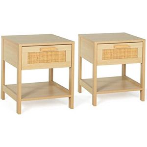 Set van 2 nachtkastjes vintage Elin 1 lade 1 plank natuurlijk effect rieten