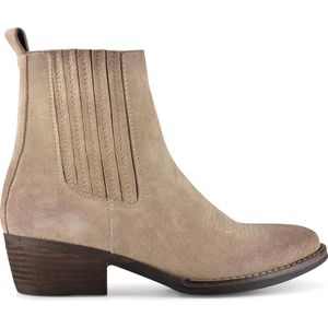 PS Poelman Michi Dames Leren Suéde Chelsea Cowboy Western Enkellaarzen - Grijs Beige Taupe - Maat 38