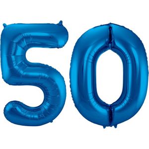 Ballon Cijfer 50 Jaar Blauw Helium Ballonnen Verjaardag Versiering Sarah Abraham Feest Versiering Met Rietje - 86Cm