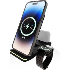 3 in 1 Foldable Wireless Charger geschikt voor Apple iPhone / Apple Watch / AirPods - Oplader draadloos - iPhone Oplader met kabel - USB A naar USB C - Opvouwbaar Docking station - Vouwbaar Oplaadstation - GSM lader Qi station