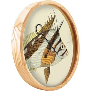 Cloudnola - Botanische Klok - Chilodactylus Vittatus Vis - Wandklok Modern - Diameter 32,5 cm - Stil Uurwerk - Hout