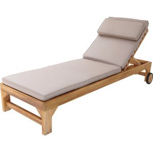 AXI Rama Ligbed Teak met kussen – Houten ligbed met beige kussen – Rugleuning met 4 standen - 204x70cm