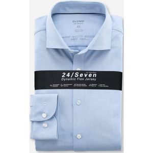 OLYMP Level 5 24/Seven body fit overhemd - mouwlengte 7 - lichtblauw tricot - Strijkvriendelijk - Boordmaat: 40