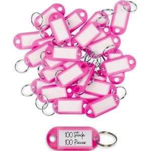 WINTEX Sleutelhanger met Labels - 100 stuks - Heavy Duty Sleutelringen - Gekleurde Sleutelhanger met ring en etiket - Roze