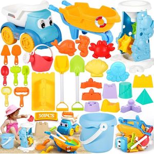Zandspeelgoed 30-delig strandspeelgoed voor kinderen - waterrad emmer zandvormpjes schepnetje - voor kinderen van 1 2 3 jaar (willekeurige kleur)