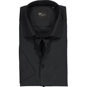 VENTI modern fit overhemd - korte mouw - zwart - Strijkvrij - Boordmaat: 46
