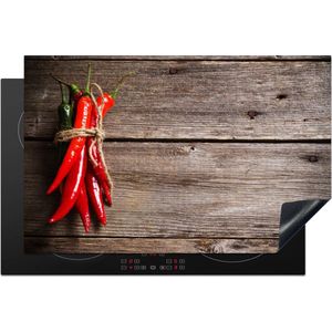 KitchenYeah® Inductie beschermer 80x52 cm - Peper - Hout - Specerijen - Kruiden - Rood - Kookplaataccessoires - Afdekplaat voor kookplaat - Inductiebeschermer - Inductiemat - Inductieplaat mat
