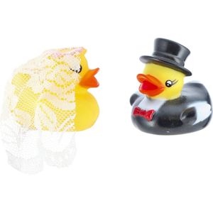 Cepewa Bruidegom en Bruid badeendjes set - rubber - 5 cm - Huwelijk/bruiloft cadeau - Trouwen - Speelgoed eendjes