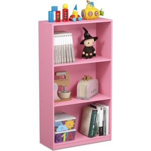 Basic boekenkast met 3 vakken, opbergrek, hout, roze, 23,5 x 55,25 x 100,33 cm