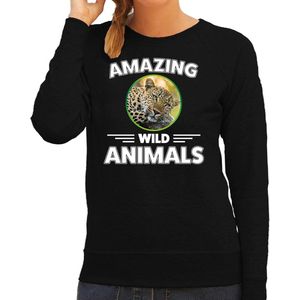 Sweater jaguar - zwart - dames - amazing wild animals - cadeau trui jaguar / jachtluipaarden liefhebber S