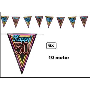 6x Vlaggenlijn 50 jaar neon 10 meter - Abraham Sarah Festival thema feest party fluor feest verjaardag
