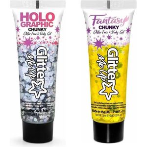 Toppers - Paintglow Chunky Glittergel voor lichaam en gezicht - 2 tubes - zilver en goudgeel - 12 ml