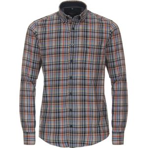 CASA MODA Sport casual fit overhemd - flanel - bruin geruit - Strijkvriendelijk - Boordmaat: 47/48