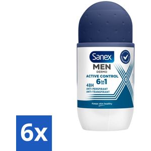 Sanex Men - Deodorant - Roller - Active Control - 50 ml - Voordeelverpakking - 6 stuks