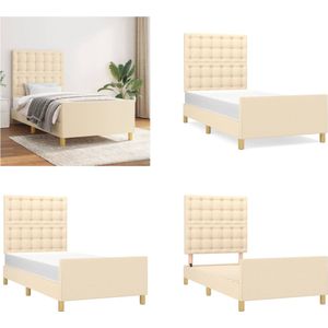 vidaXL Bedframe met hoofdeinde stof crèmekleurig 90x190 cm - Bedframe Met Hoofdeinde - Bedframes Met Hoofdeindes - Bed - Slaapmeubel