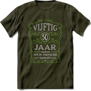 50 Jaar Legendarisch Gerijpt T-Shirt | Groen - Grijs | Grappig Verjaardag en Feest Cadeau Shirt | Dames - Heren - Unisex | Tshirt Kleding Kado | - Leger Groen - L