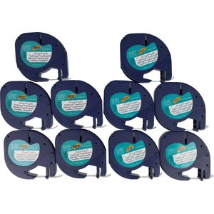 Dappaz - 10 stuks Dymo Compatible 12267 Plastic label Tape - Zwart op Transparant - 12mm x 4m - Geschikt voor Dymo LetraTag - S0721530
