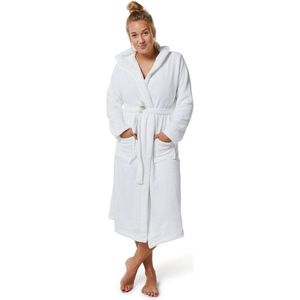 Badjas fleece - witte badjas met capuchon - flanel fleece badjas unisex - maat XL/XXL