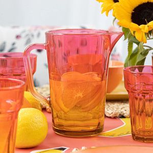 Gigi Magical Sunrise Waterkaraf, glas, 1 liter, met handige handgreep, kleurrijke waterkan, 19 cm, oranje, roze, glazen kan, glazen karaf, 1 lite