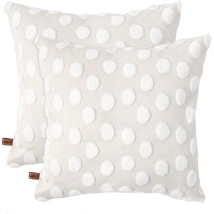 Set van 2 kussensloopen, 45 x 45 cm, boho, sierkussen, kussensloop, bankkussen, decoratieve kussensloop, set kussens voor woonkamer, slaapkamer, (point, ecru)