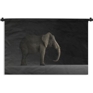 Wandkleed Dieren op een zwarte achtergrond - Olifant op zwarte achtergrond Wandkleed katoen 120x80 cm - Wandtapijt met foto