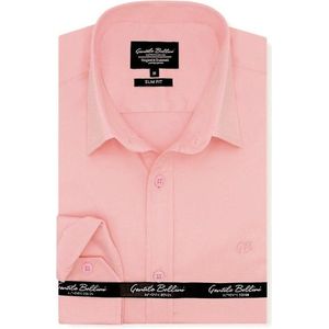 Heren Overhemd - Slim Fit - Luxury Plain Satijn - Roze - Maat XXL