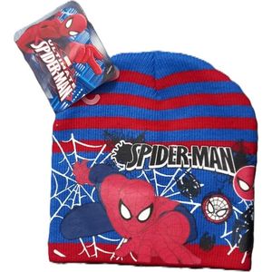 Blauw-rood gestreepte muts van Spiderman maat 52 cm