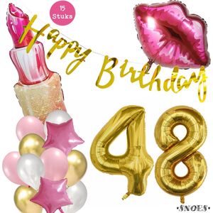 Snoes Beauty Helium Ballonnen Set 48 Jaar - Roze Folieballonnen - Slinger Happy Birthday Goud