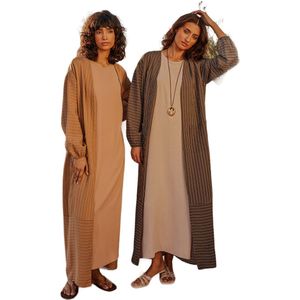 Trendyol Kaki Lange Linnenlook Gestreepte Geweven Cape & Abaya & Abaya Tctss24Kf00003