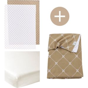 Meyco Baby X Mrs.Keizer Louis wiegdeken + 2-pack wieglakens + hoeslaken wieg - taupe - 75x100cm