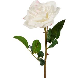 Viv! Home Luxuries Roos - Real Touch - zijden bloem - wit met roze details - 64cm
