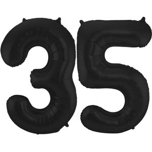 Folat Folie ballonnen - 35 jaar cijfer - zwart - 86 cm - leeftijd feestartikelen