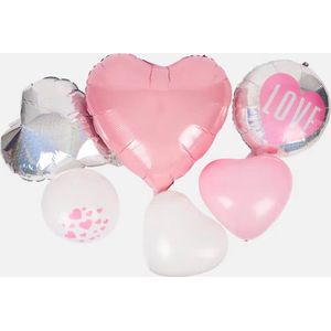 Avec ballonnenset - 16 stuks - Liefde - Valentijnsdag - Bruiloft - Valentijn - Love - Hartjes - Roze - Zilver