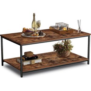 HeyHeaven® Salontafel Industrieel Rechthoek met 2 Planken - Koffietafel vierkant Vintage Bruin 100×50cm