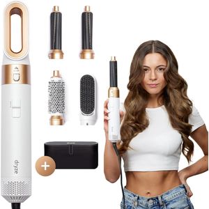Dryze® Airstyler - 5 in 1 Multistyler - Krultang - Föhnborstel - Krulborstel - Hairwrap - Heteluchtborstel - Kort & Lang Haar- Crème white/gold edition Inclusief leren opbergcase