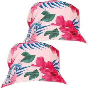 Toppers - Guirca Verkleed hoedje voor Tropical Hawaii party - 2x - Roze flamingo print - volwassenen -Carnaval