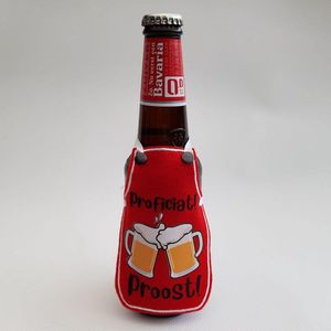 Rood schortje voor bierfles met ""Proficiat! Proost!"" - biertje, cadeautje, pilsje, verjaardag, huwelijk, gefeliciteerd