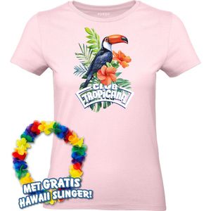 Dames t-shirt Toekan Tropical | Toppers in Concert 2024 | Club Tropicana | Hawaii Shirt | Ibiza Kleding | Lichtroze Dames | maat XXL