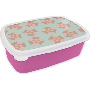 Broodtrommel Roze - Lunchbox - Brooddoos - Zomer - Parasols - Lichtblauw - 18x12x6 cm - Kinderen - Meisje