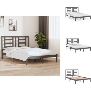 vidaXL Bedframe - Houten - Grijs - 195.5 x 145.5 x 31 cm - Geschikt voor 140 x 190 cm matras - Massief grenenhout - Bed