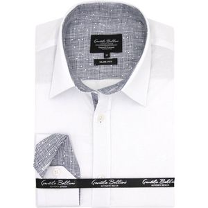 Heren Overhemd - Slim Fit - Chambray Contrastbeleg - Wit - Maat 3XL
