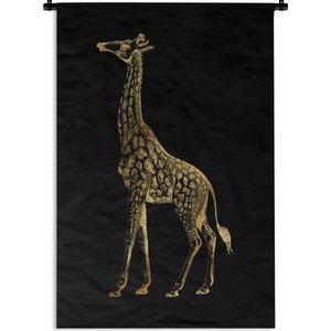 Wandkleed Vintage Afrikaanse dieren - Vintage afbeelding van een Afrikaanse giraffe in het goud op een zwarte achtergrond Wandkleed katoen 90x135 cm - Wandtapijt met foto