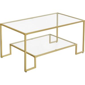 FURNIBELLA - salontafel glazen tafel woonkamertafel 2 planken van gehard glas stalen frame 100 x 55 x 45 cm decoratie voor woonkamer goud