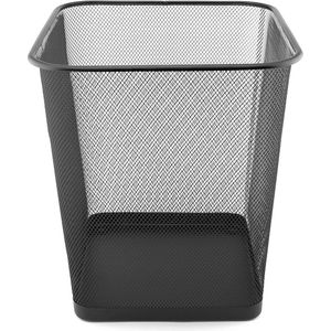 Prullenbak voor kantoor - 18 liter, zwart, vierkant, metalen afvalemmer