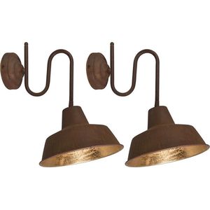 QAZQA Factory - Industriele Wandlamp voor binnen - 2 stuks - D 390 mm - Roestbruin - Industrieel - Woonkamer | Slaapkamer | Keuken