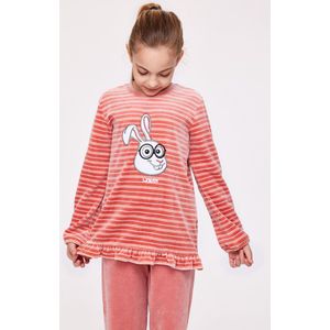 Woody pyjama velours meisjes/dames - roze gestreept - haas - 232-10-PDL-V/925 - maat 104