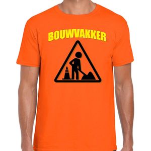 Bouwvakker met werkzaamheden icoon verkleed t-shirt oranje voor heren - Bouwvakkers carnaval / feest shirt kleding / kostuum S