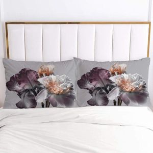 Set van 2 kussenslopen 40 x 80 cm grijze bloemen bloemen esthetische kussensloop zacht comfort microvezel kussenhoes dubbelpak