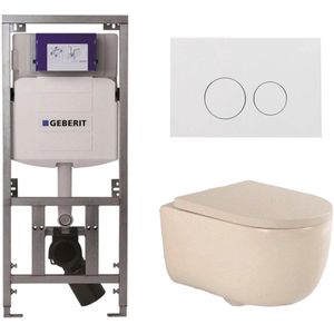 QeramiQ Dely Swirl Toiletset - 36.3x51.7cm - Geberit UP320 Burda inbouwreservoir - 35mm zitting - glans witte bedieningsplaat - ronde knoppen - beige